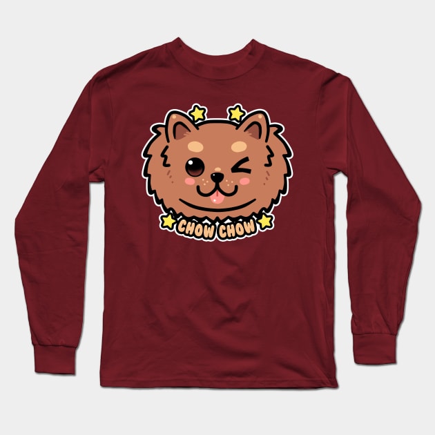 KAWAII Chow Chow Dog Face Long Sleeve T-Shirt by TechraNova